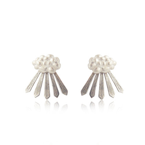 Cloud and Rays of Sunshine Earrings Silver Matte Finish