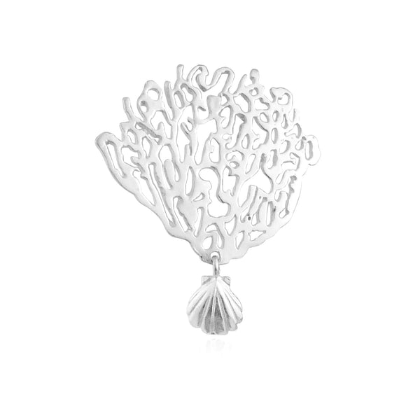 MOMOCREATURA White Coral & Shell Single Earring Silver 