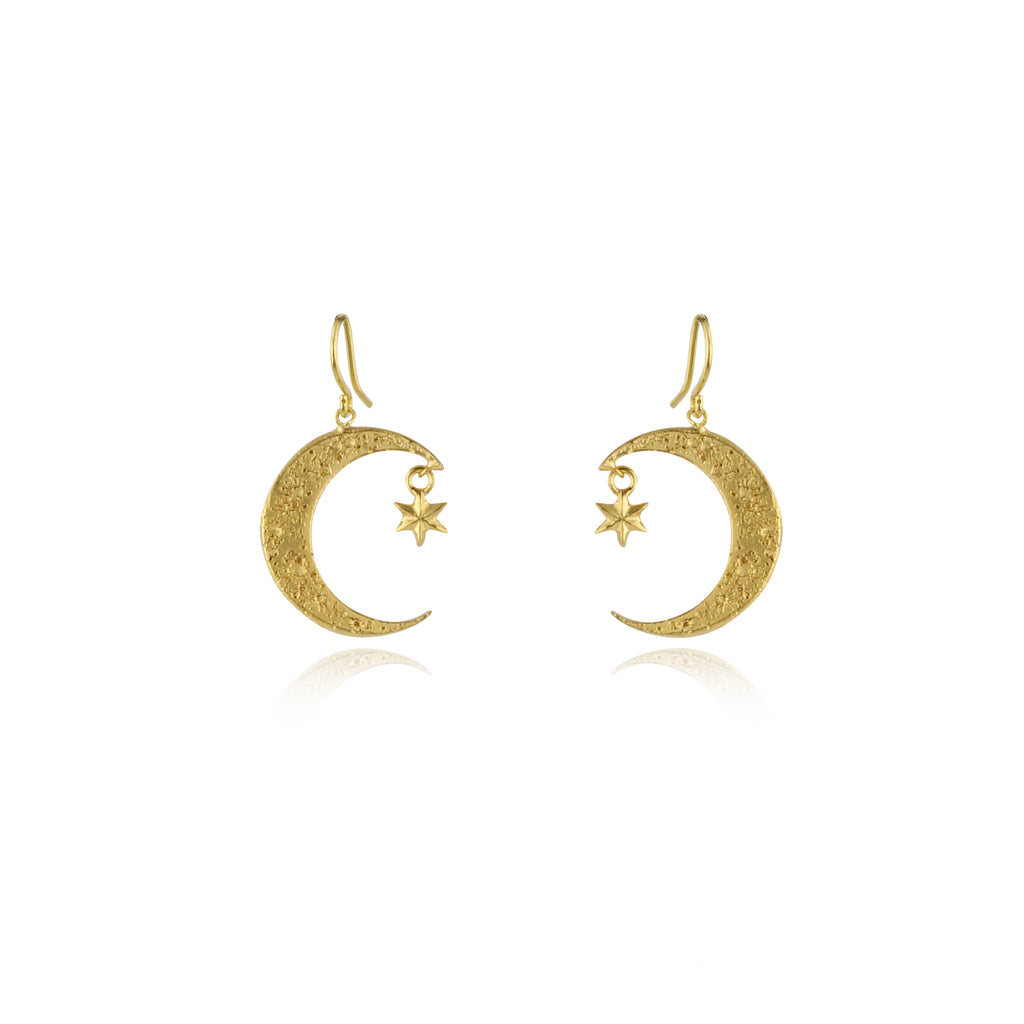 Crescent moon & star earrings gold