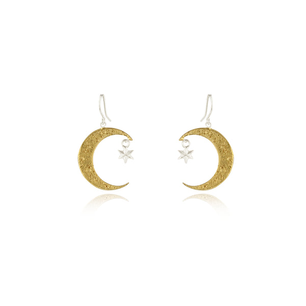 Crescent moon & star earrings gold x silver