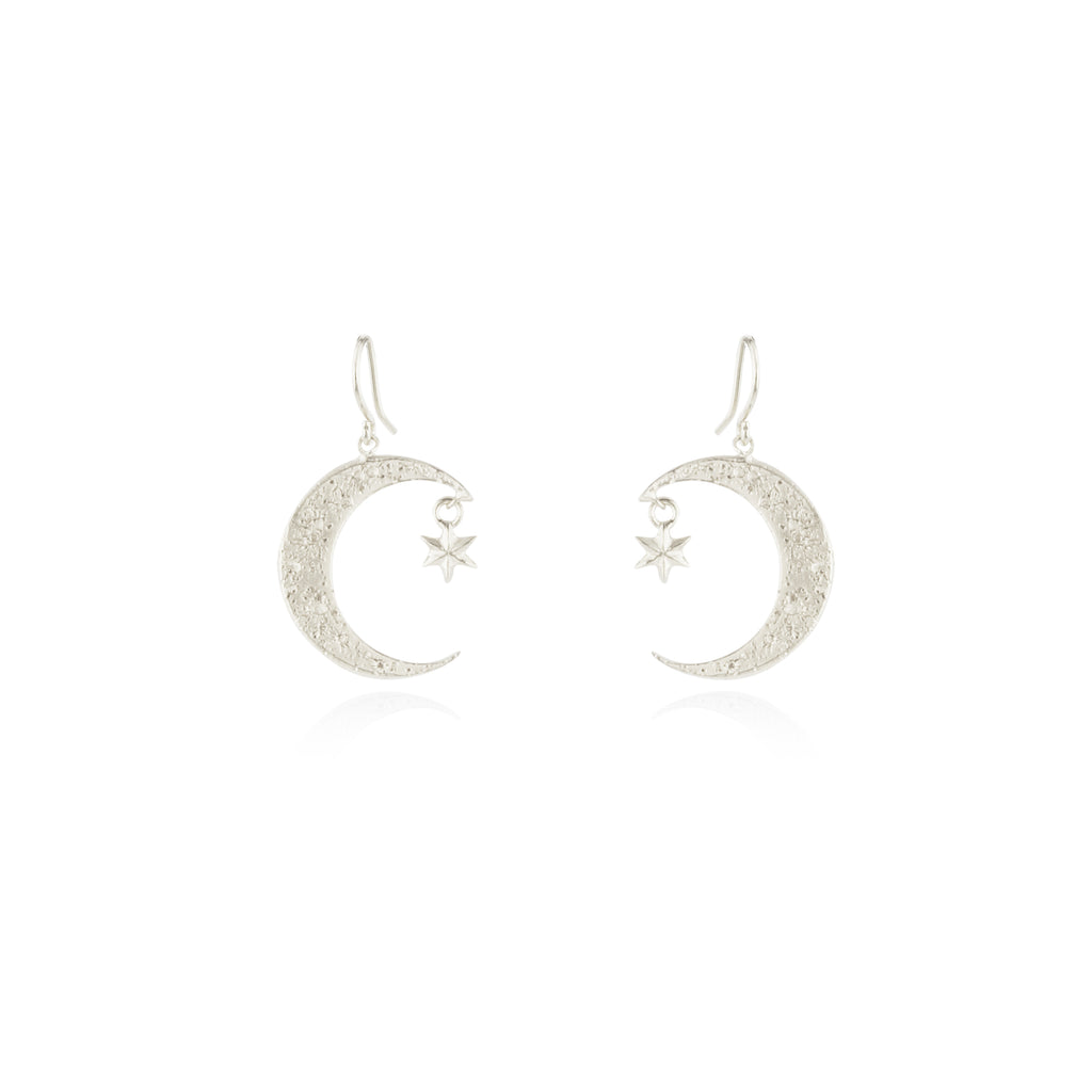 Crescent moon & star earrings silver