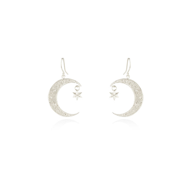 Crescent moon & star earrings silver