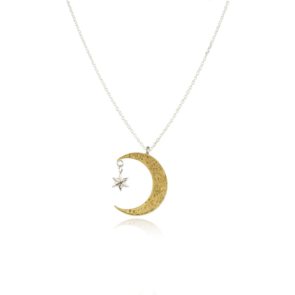 Crescent moon & star necklace silver x gold
