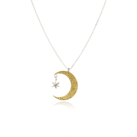 Crescent moon & star necklace silver x gold