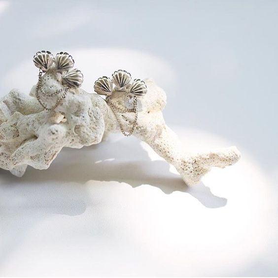 Triple Shell Earrings Silver