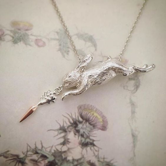 Eat and Vomit (Rabbit & Carrot) Necklace Silver & Rose Gold