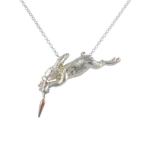 Rabbit and Carrot Necklace Silver Rose Gold Product Shot Main
