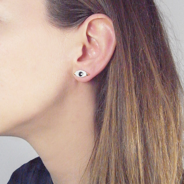 Enamel Eye and Ray Earrings Gold on Model 03