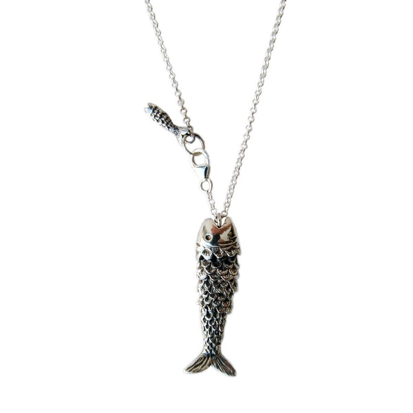 Articulated Fish Necklace Oxidised Silver Product Shot Sub