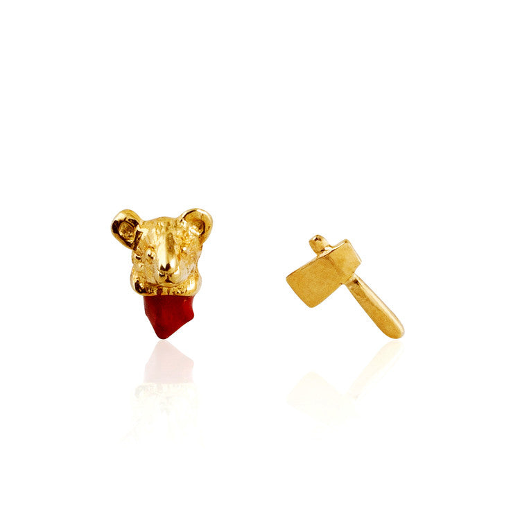 Head Off Mouse and Axe Earrings Gold Product Shot