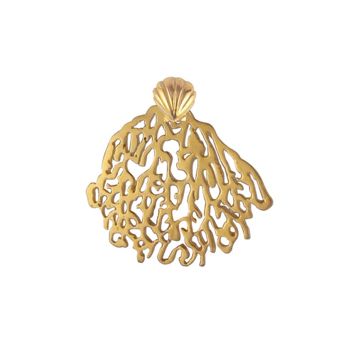 Gold Coral & Shell Single Stud Earrings