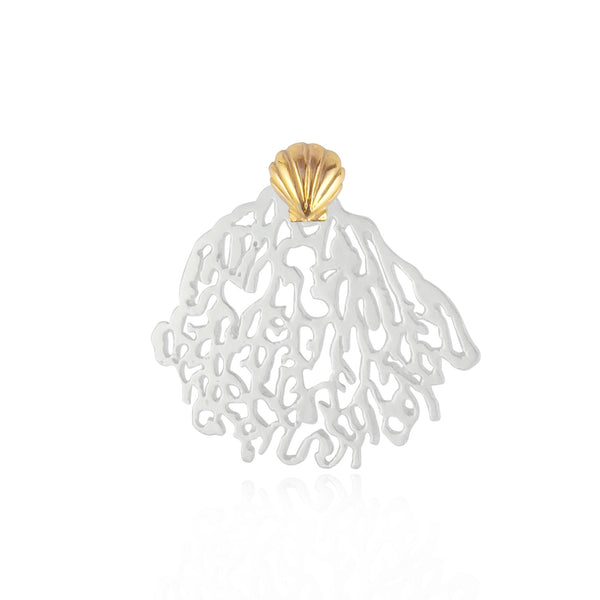 Silver Coral & Gold Shell Stud Earrings