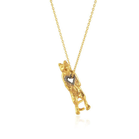 stolen heart cat necklace yellow gold plated silver