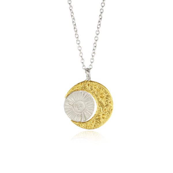 Sun moon spin necklace silver gold