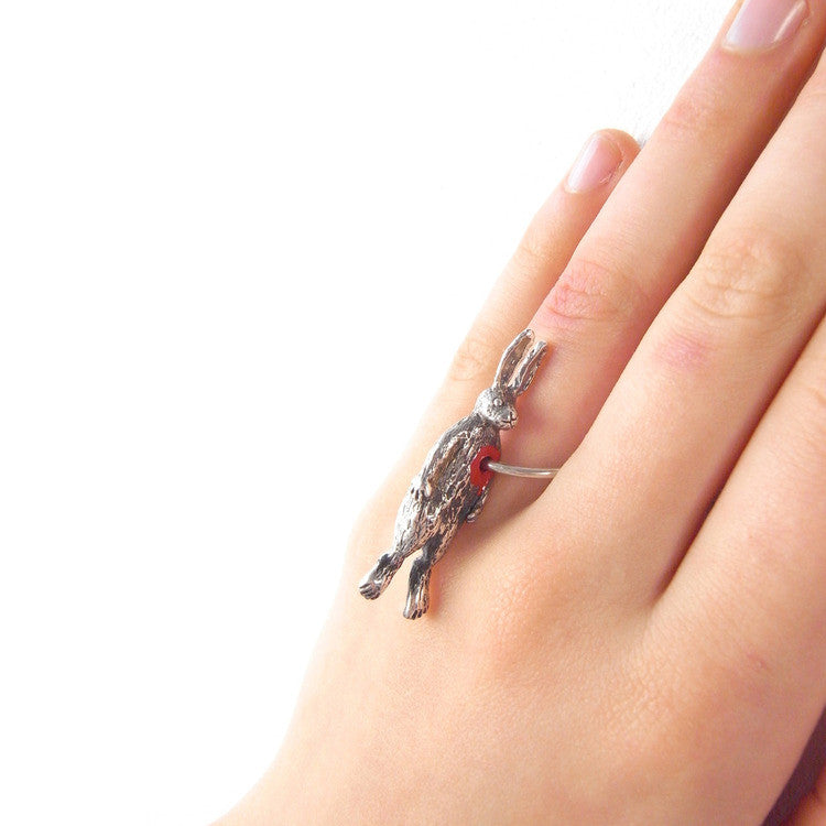 Hole in Heart Rabbit Ring Silver momocreatura