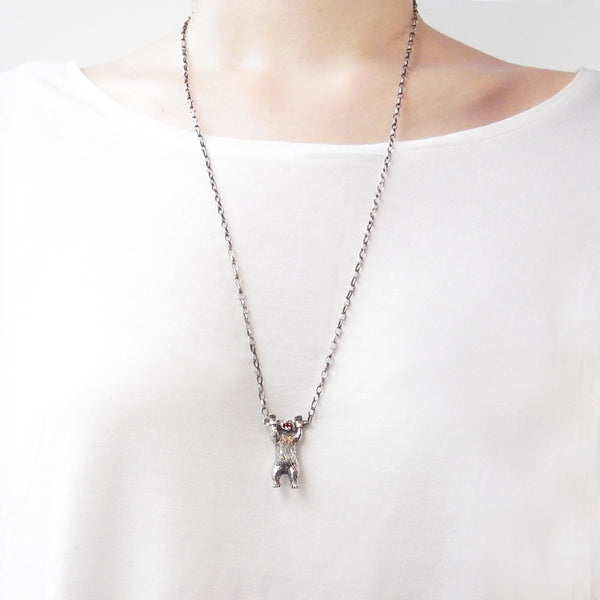 Handcuffed Bear Necklace Silver