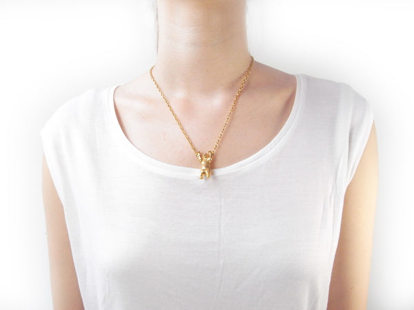 Handcuffed Bear Necklace Gold 48cm on Model