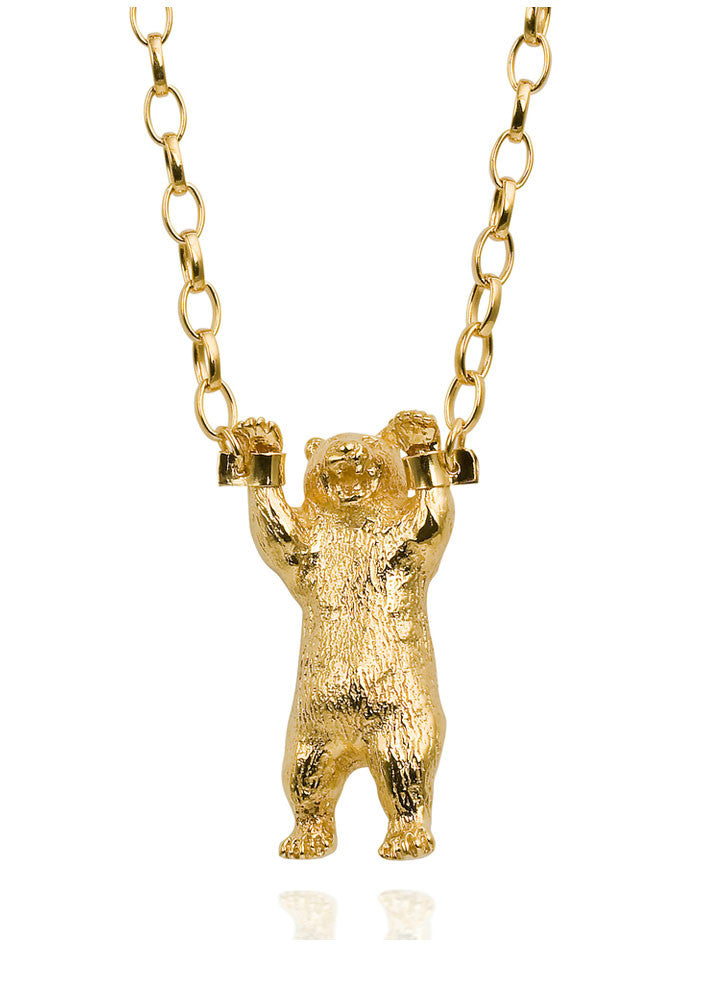 Handcuffed Bear Necklace Gold Product Shot Main