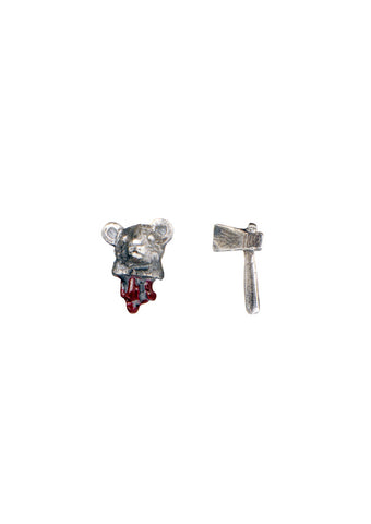Head Off Mouse and Axe Earrings Silver Product Shot