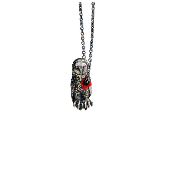 Hole in Heart Owl Necklace Silver Product Shot