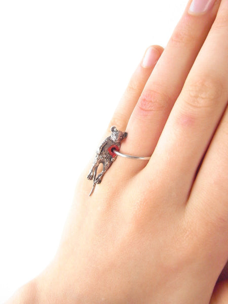 Hole in Heart Mouse Ring Silver on Model