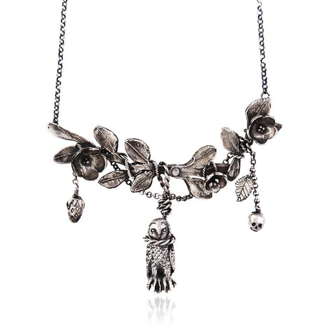 Hanging Owl with Twig Necklace Silver Product Shot Main