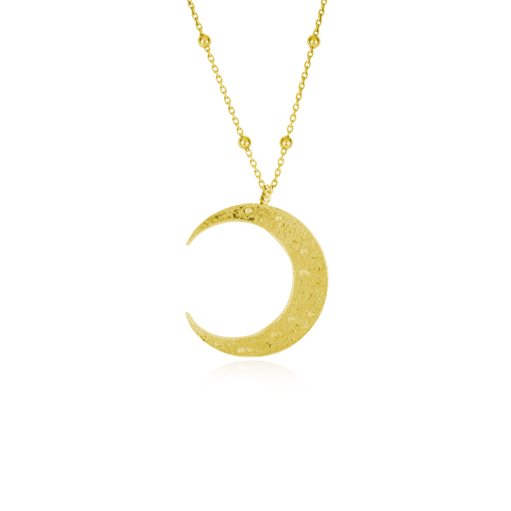 Large crescent moon necklace ball chain momocreatura