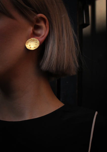 Large moon disc earrings gold