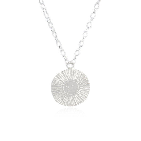 Large Sun & Moon Reversible Disc Necklace Silver