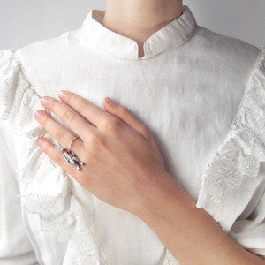 Hole in Heart Rabbit Ring Silver on Model