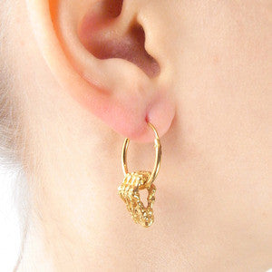 Skeleton Hands Hoop Earrings Gold on Model