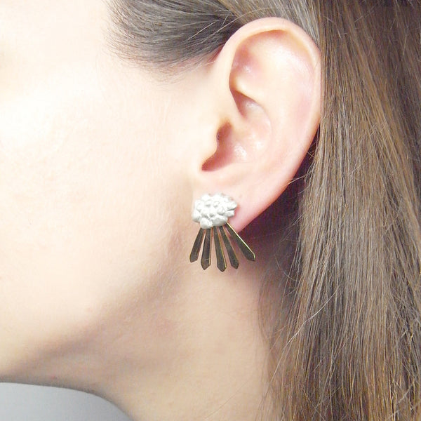 Cloud and Rays of Sunshine Earrings Gold on Model 02