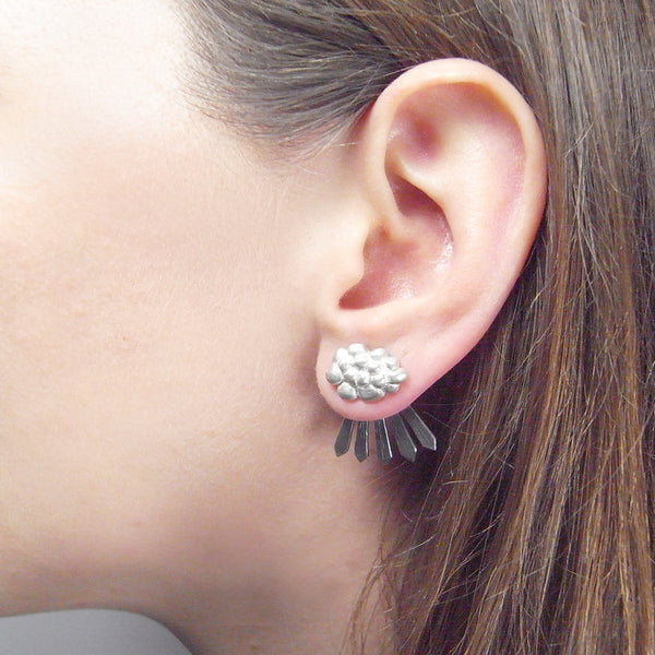 Cloud and Rays of Sunshine Earrings Silver on Model