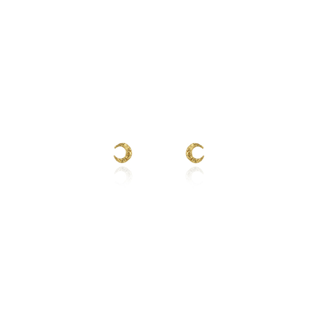 Micro crescent moon stud earrings gold