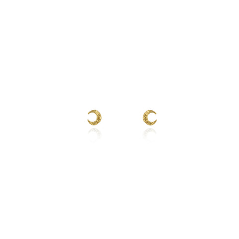 Micro crescent moon stud earrings gold