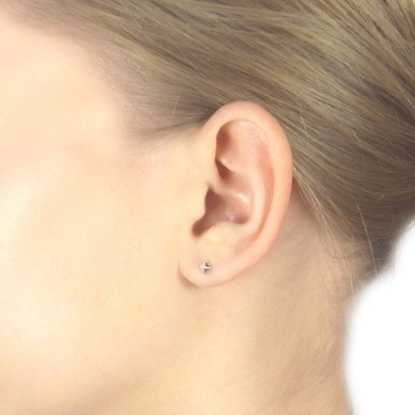 Micro Stud Earrings Silver on Model