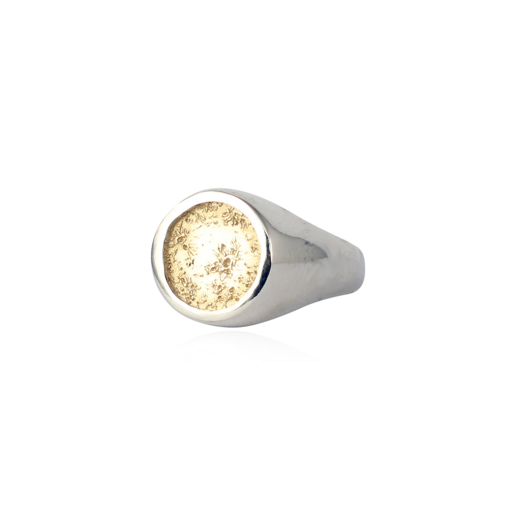 moon signet ring silver x 9k gold