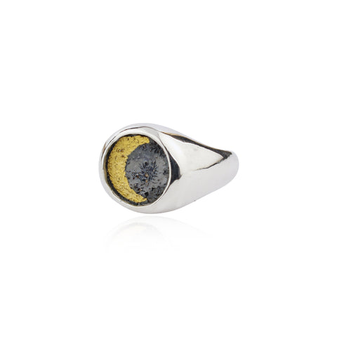 Moon signet ring gold x black