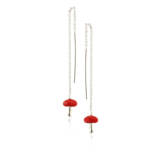 Mushroom threaded chain earrings