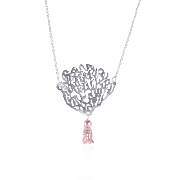 Coral & Octopus Necklace Silver