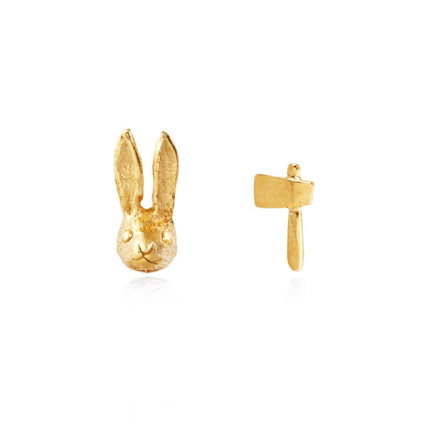 Rabbit head and Axe Earrings Gold