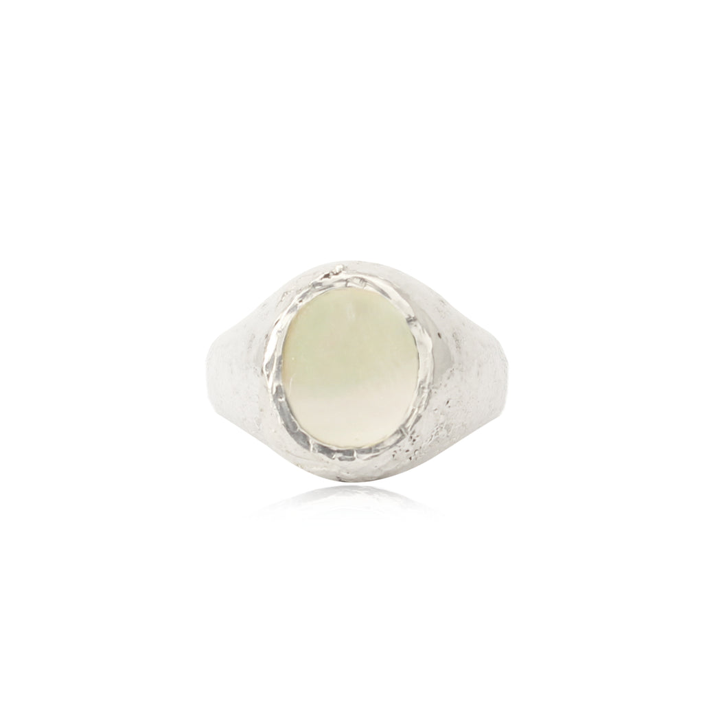 Rustic Mother of Pearl Signet Ring