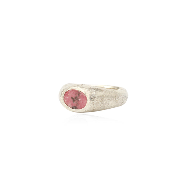Rustic rhodonite signet ring small