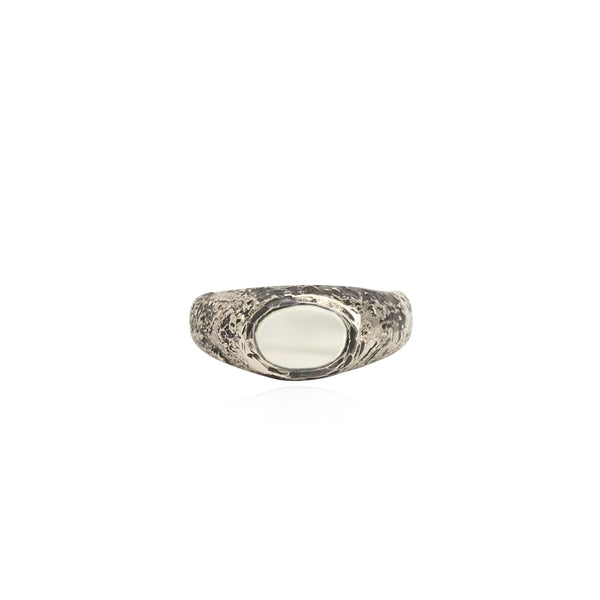 Rustic mother of pearl signet ring small