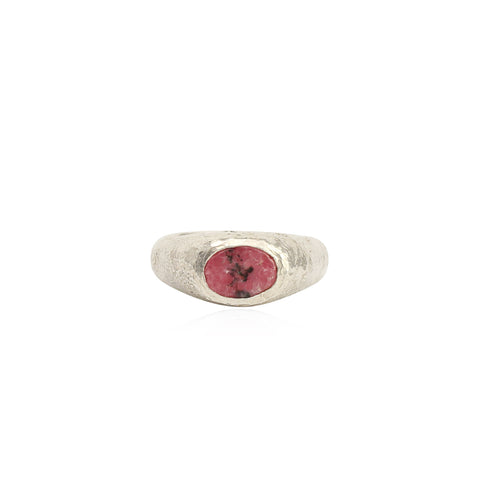 Rustic rhodonite signet ring small