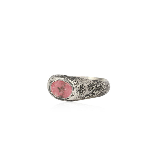 Rustic rhodonite signet ring small