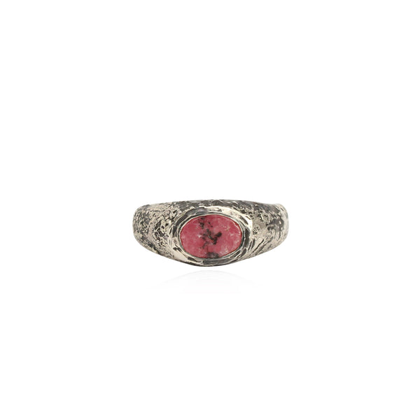Rustic rhodonite signet ring small