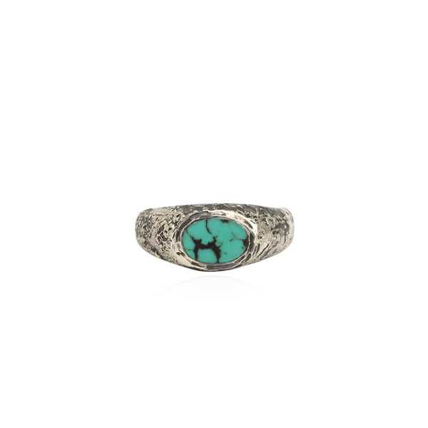 Rustic turquoise signet ring small