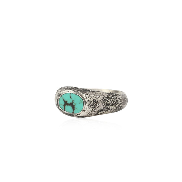 Rustic turquoise signet ring small