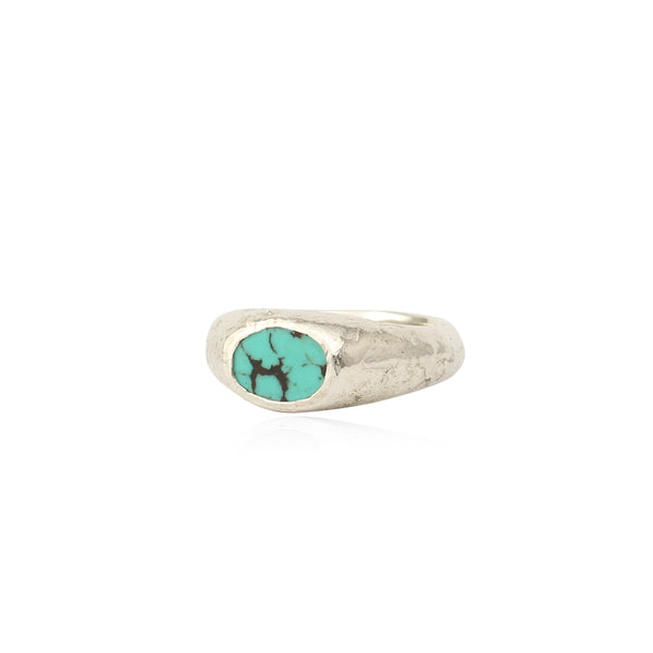 Rustic turquoise signet ring small